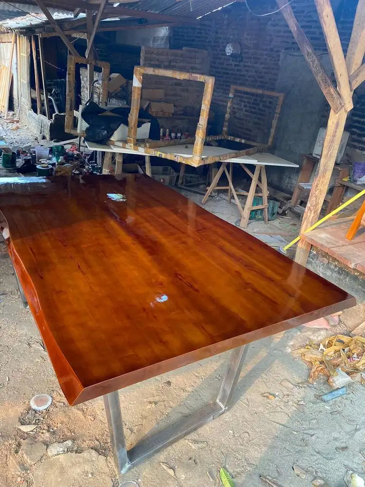 Meja kayu jati asli perhutani ukuran 180x80x75x5cm