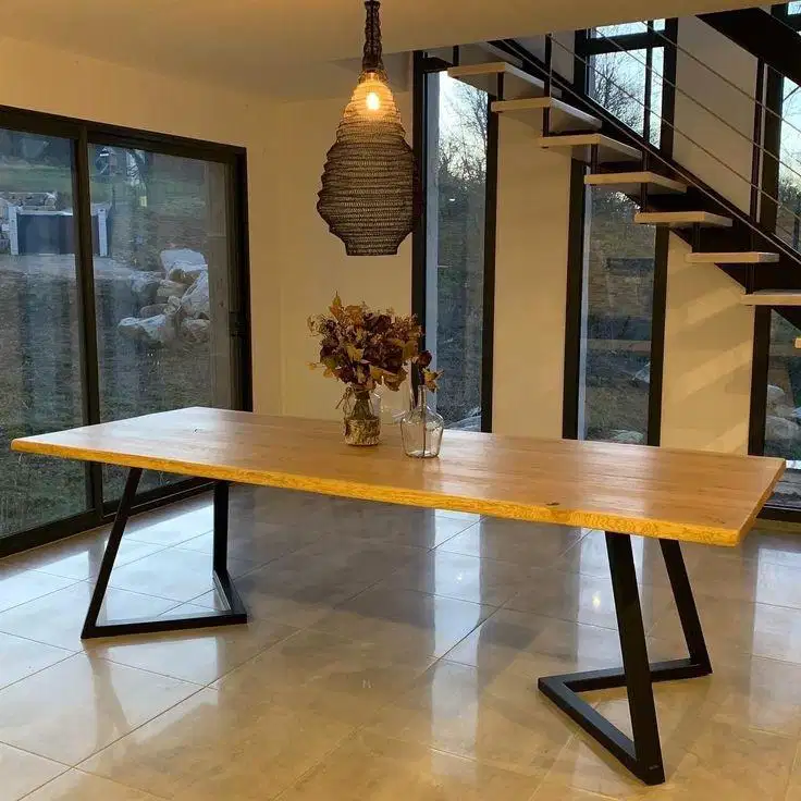 Meja makan kayu jati sisi alami ukuran 200x80x75x3cm