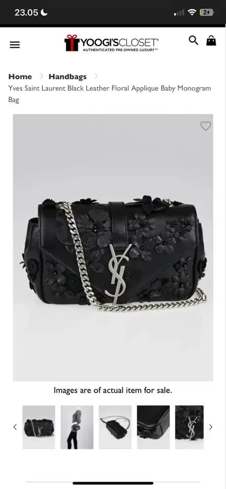 SAINT LAURENT Black Leather Floral Applique Baby Monogram Bag