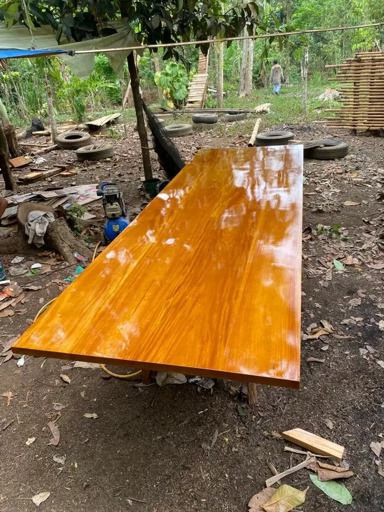 Daun meja kayu jati minimalis gossy ukuran 300x100x3cm