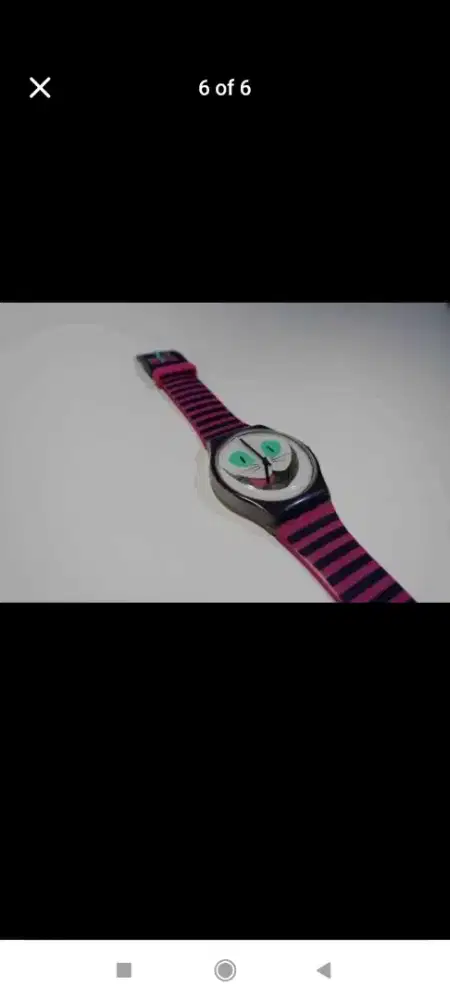 Jam swatch second kucing pink ungu