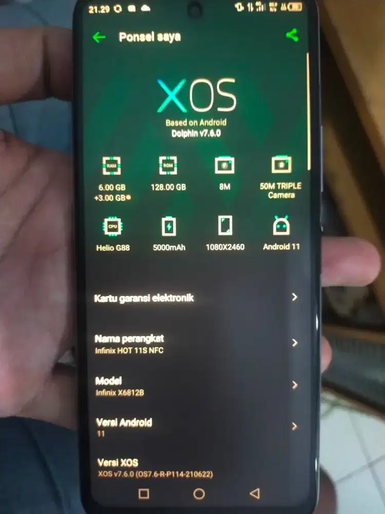 Jual cepat handphone Infinix hot 11s NFC komplit