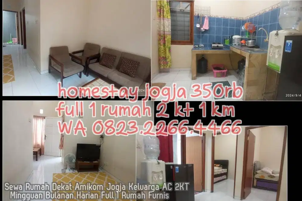 Sewa Rumah Dekat Amikom Jogja Keluarga AC 2KT  Mingguan Bulanan Harian