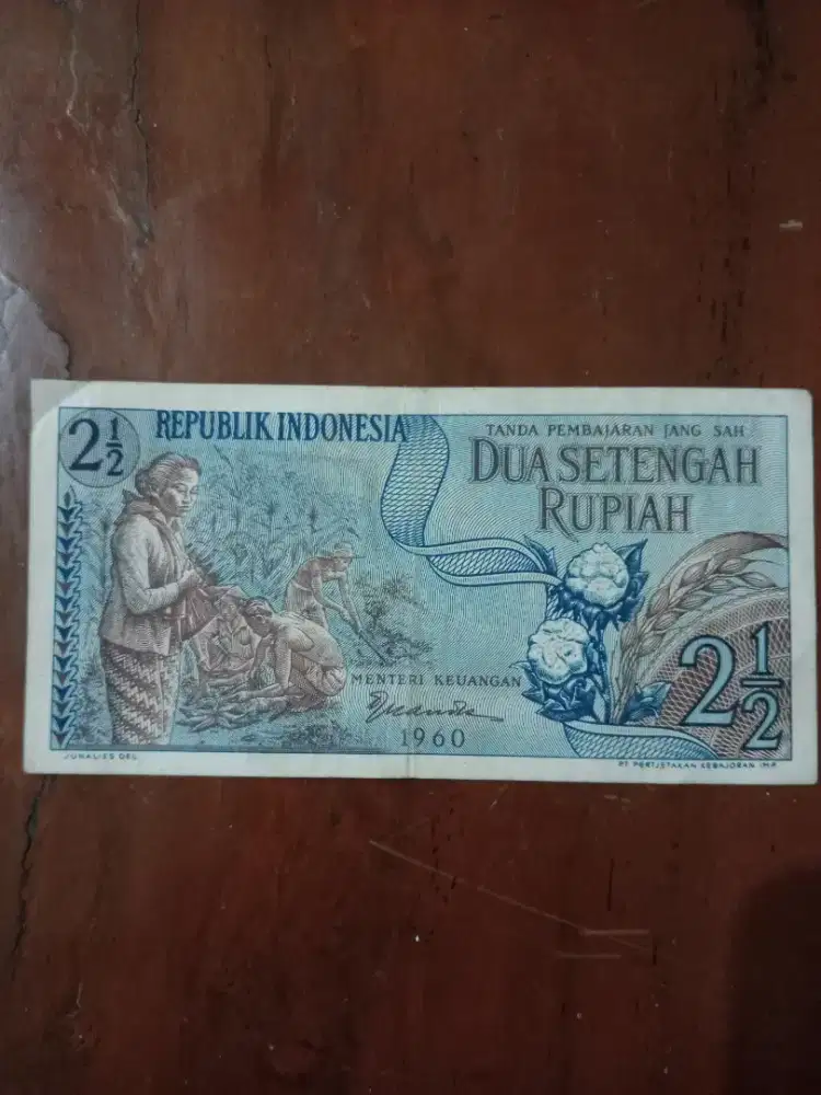 Uang Kertas Kuno 2½ Rupiah Seri Sandang Pangan Tahun 1960