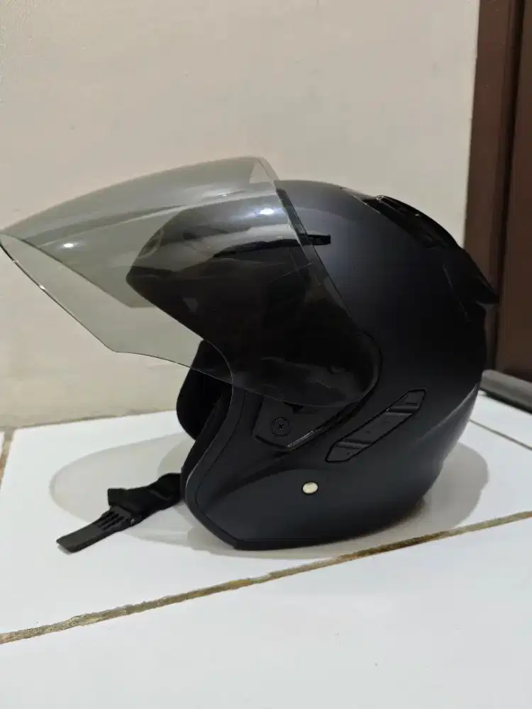 HELM NHK R1 SOLID SINGLE VISOR BLACK DOFF OPEN FACE VISOR LIGHT SMOKE