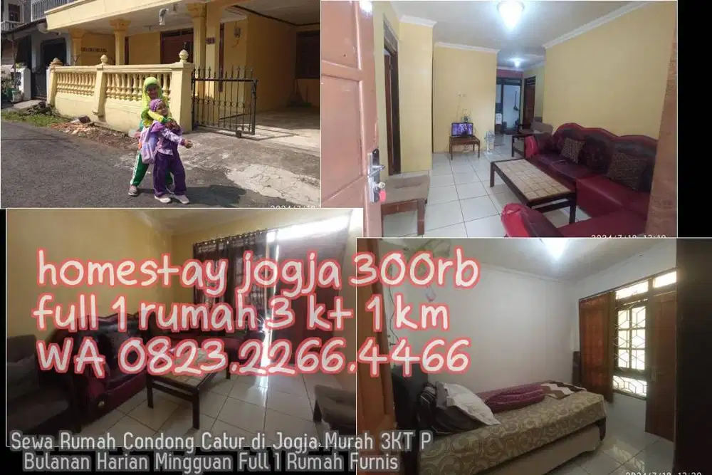 Sewa Rumah Condong Catur di Jogja Murah 3KT P  Bulanan Harian Mingguan