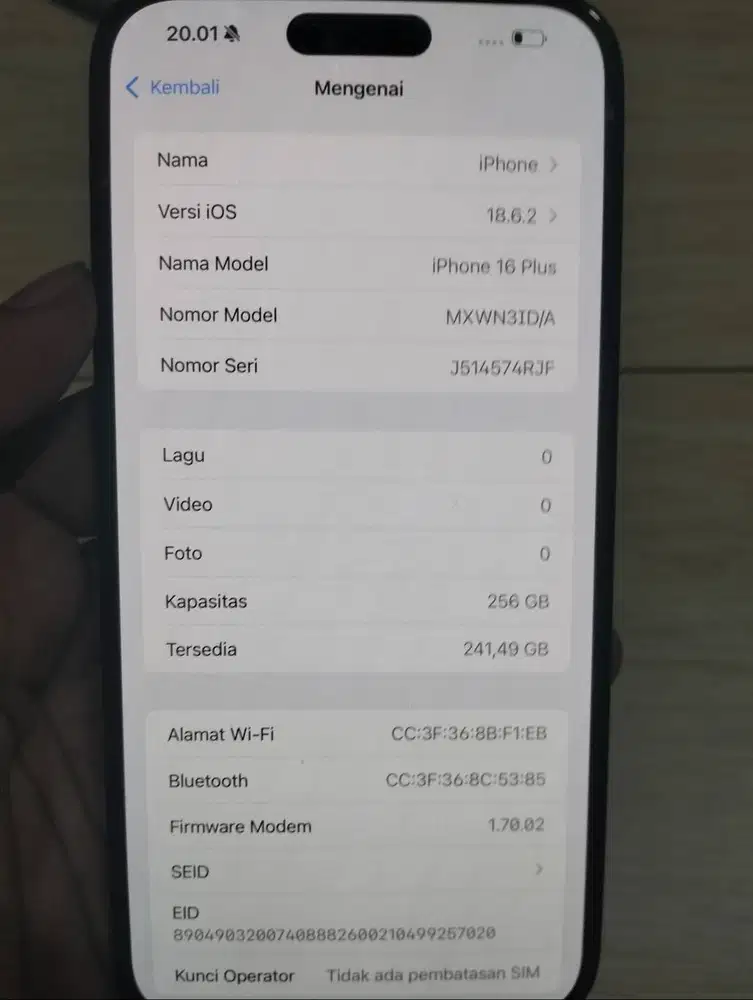 IPHONE 16 PLUS 256 GB FULLSET ORI