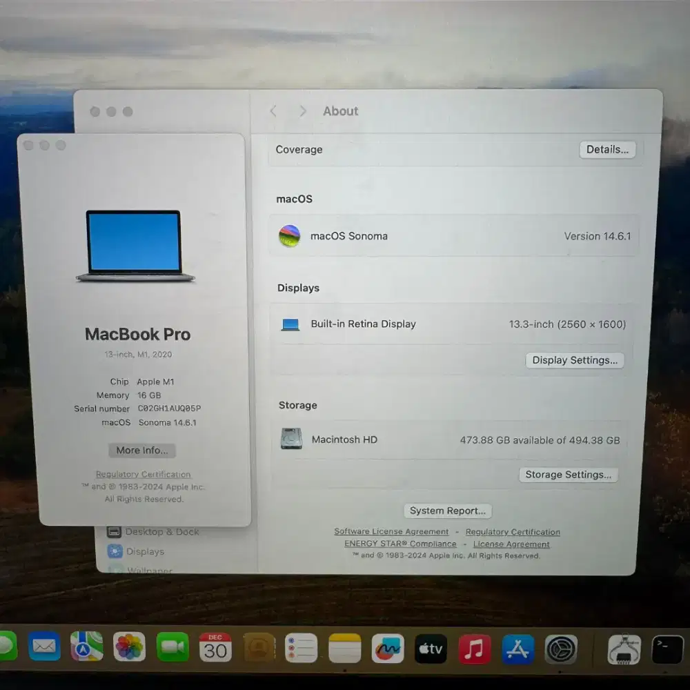 Macbook Pro M1 Ibox 13 Inch Ram 16 Ssd 512 lengkap grey mulus no minus