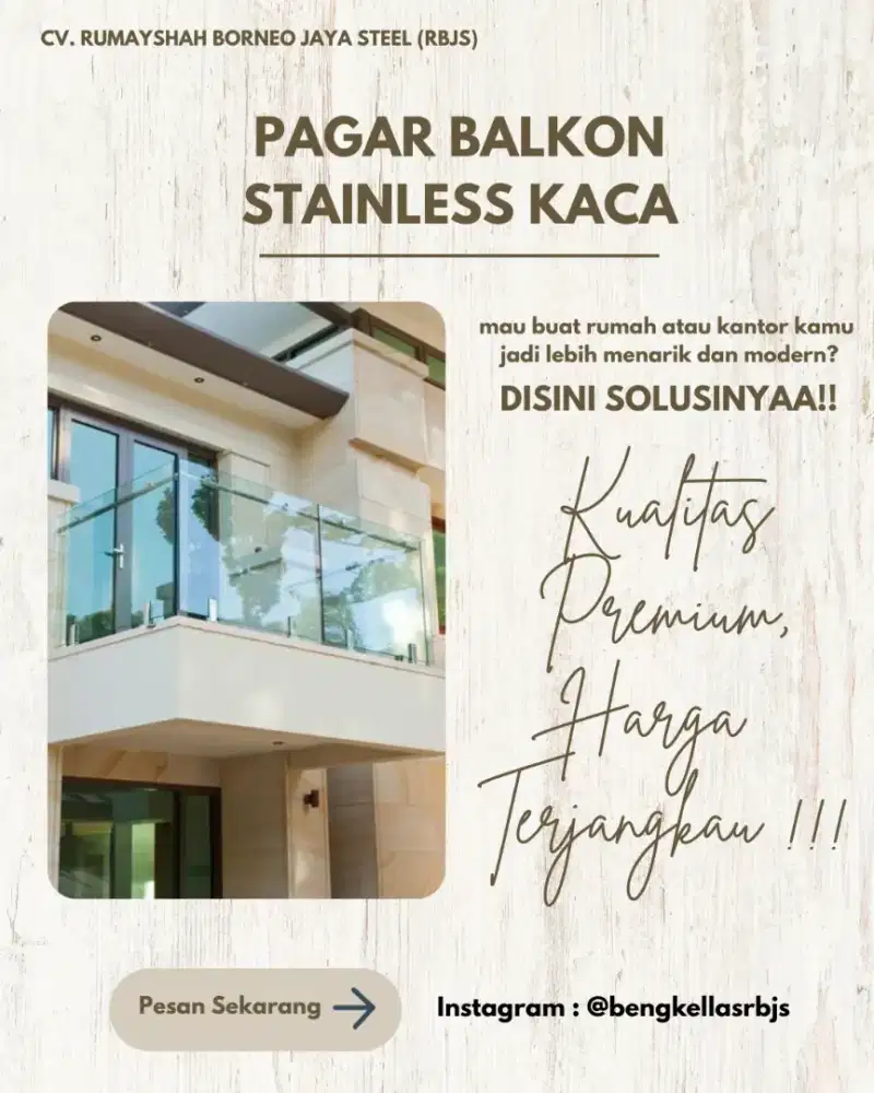 PAGAR BALKON STAINLESS KACA