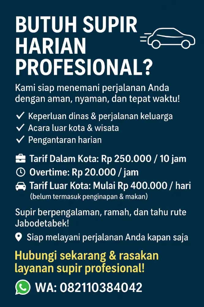 Jasa supir harian mingguan bulanan