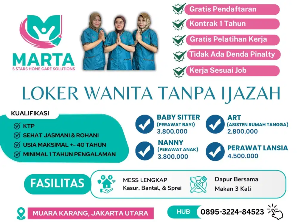 Loker Wanita Tanpa Ijazah (ART, Baby Sitter, Nany, Perawat Lansia)