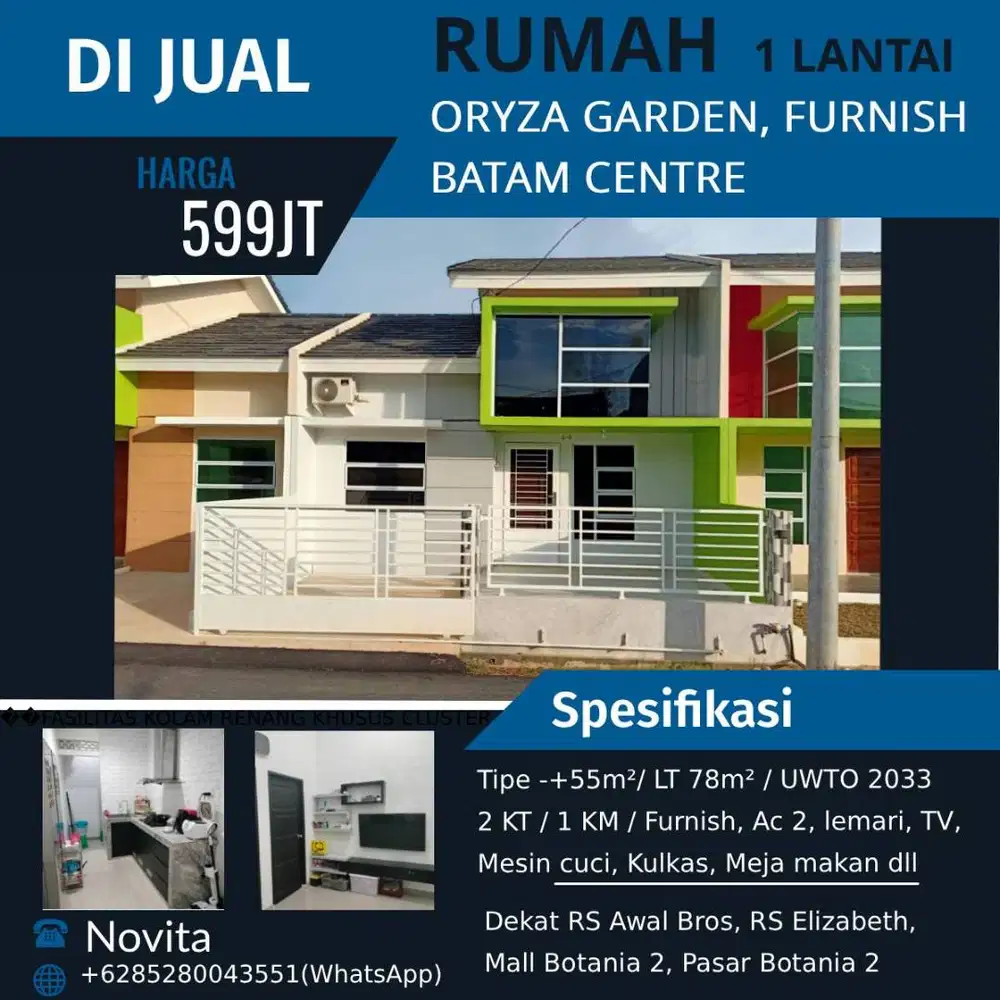 1 Unit Rumah 1 Lantai di Oryza Garden Siap Huni, Batam Centre