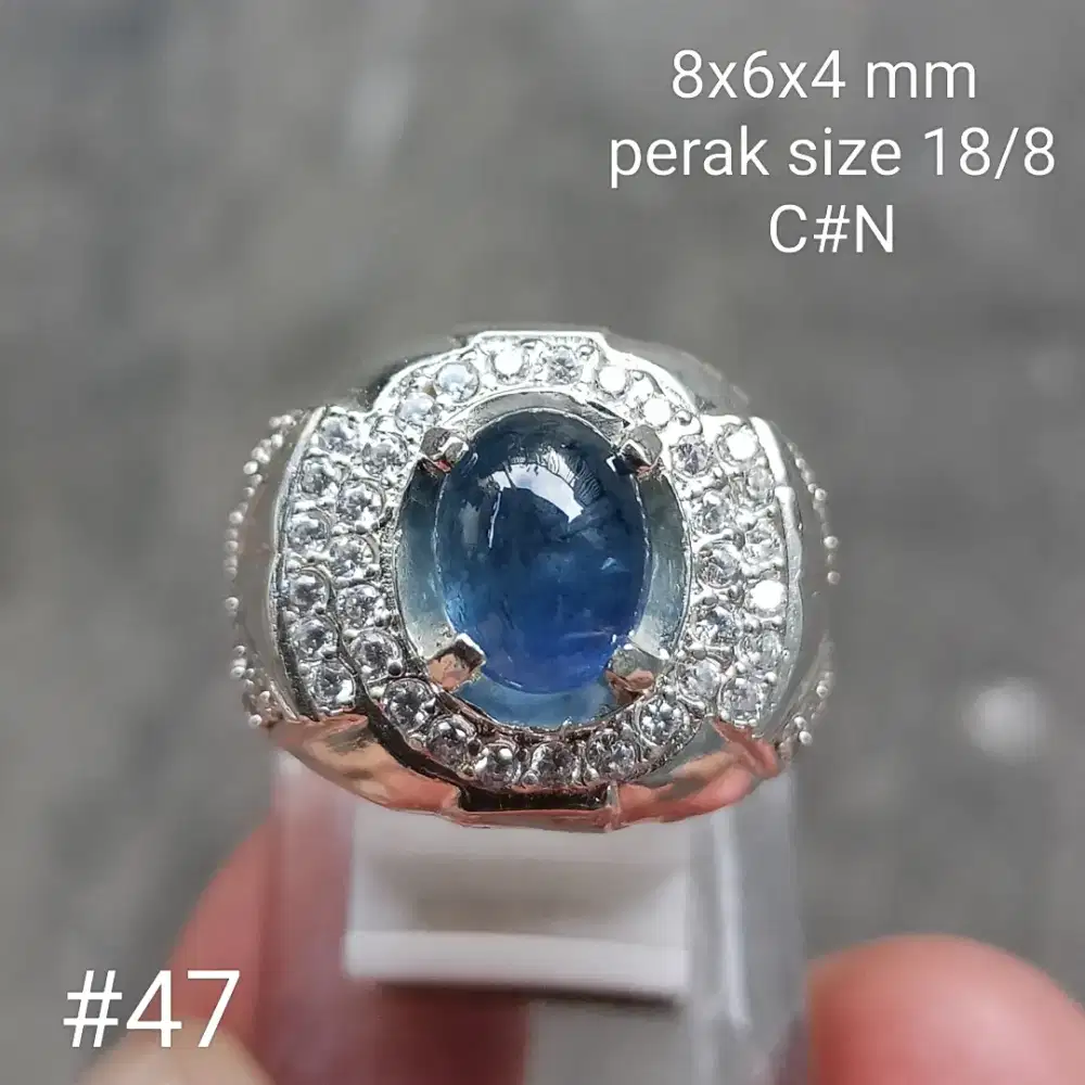 Cincin perak, batu permata natural blue sapphire tanjania