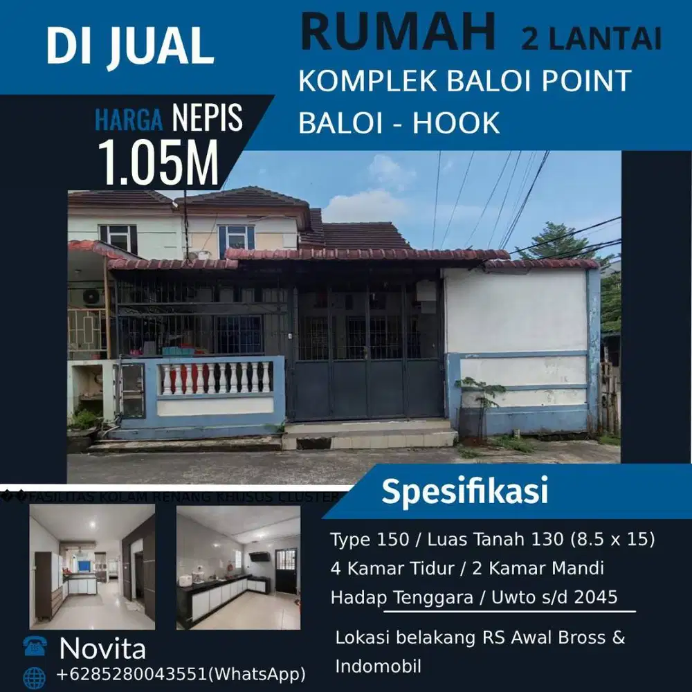 Rumah Hook 2Lantai Siap Huni di Komplek Baloi Point, Baloi