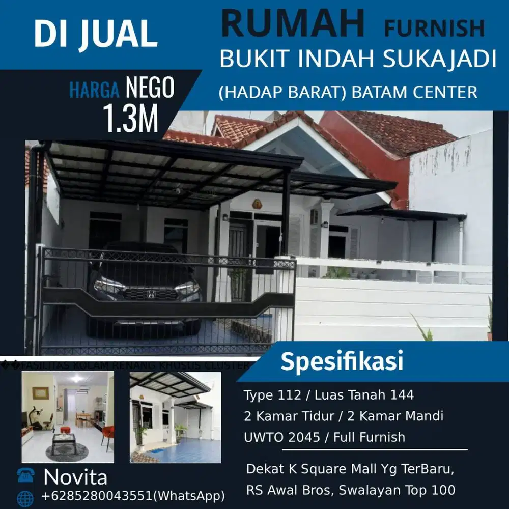 1 Unit Rumah Siap Huni BUKIT INDAH SUKAJADI ( Hadap Barat ) Batam Cen