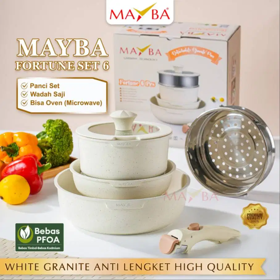 Panci Set Mayba Fortune 6 Pcs Original White Granite Anti Lengket