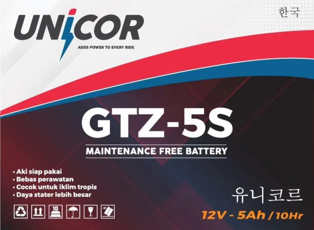 Aki motor baru GTZ-5S 12V-5Ah/10Hr UNICOR maintenance free