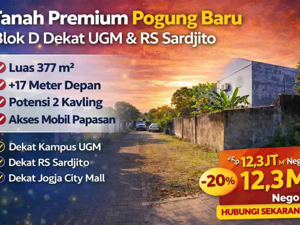 Tanah Premium 377 m² Pogung Baru Blok D Dekat UGM & RS Sardjito