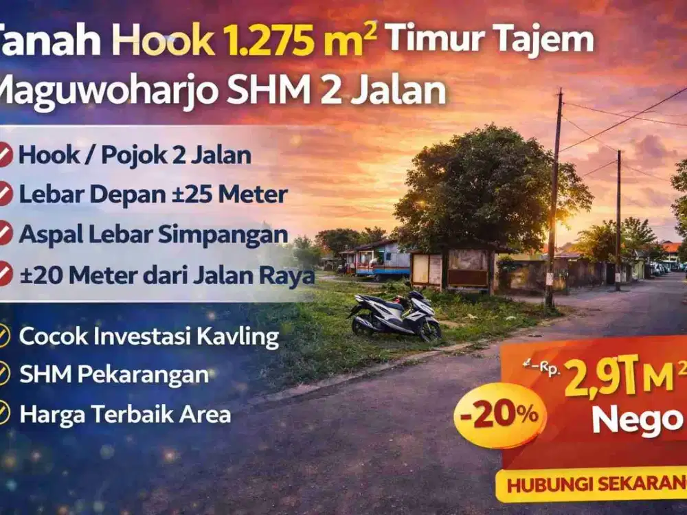 Tanah Hook 1.275 m² Timur Tajem Maguwoharjo SHM 2 Jalan
