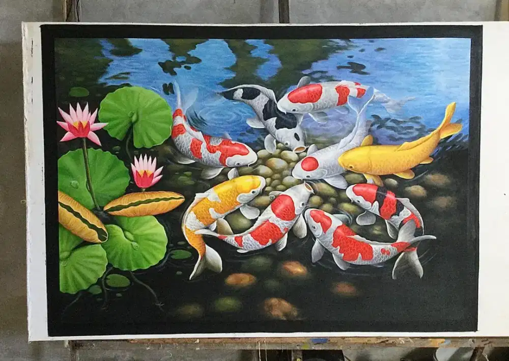Dijual lukisan kanvas koi 90x130 cm