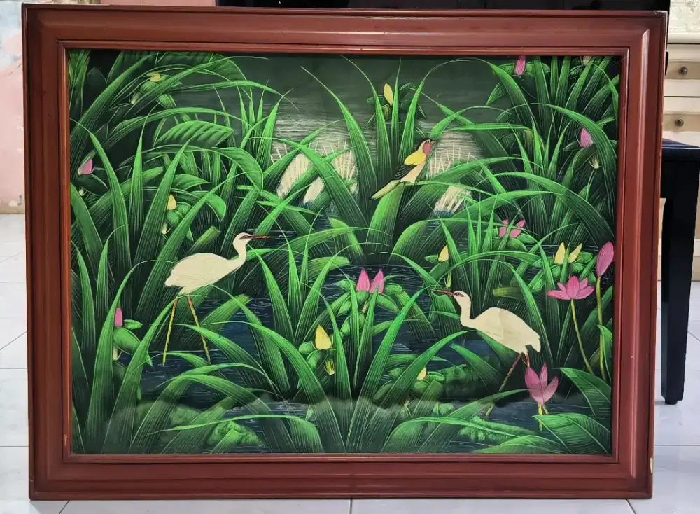 Lukisan Canvas burung dan bunga