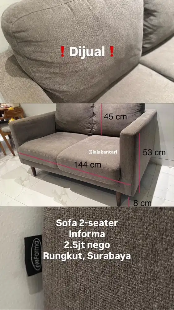 Sofa 2 seater informa abu abu