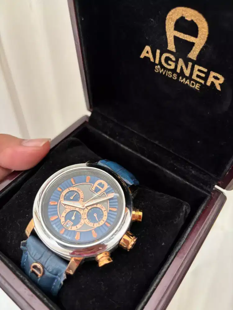 Aigner Bari Chrono A37500 Blue leather strap