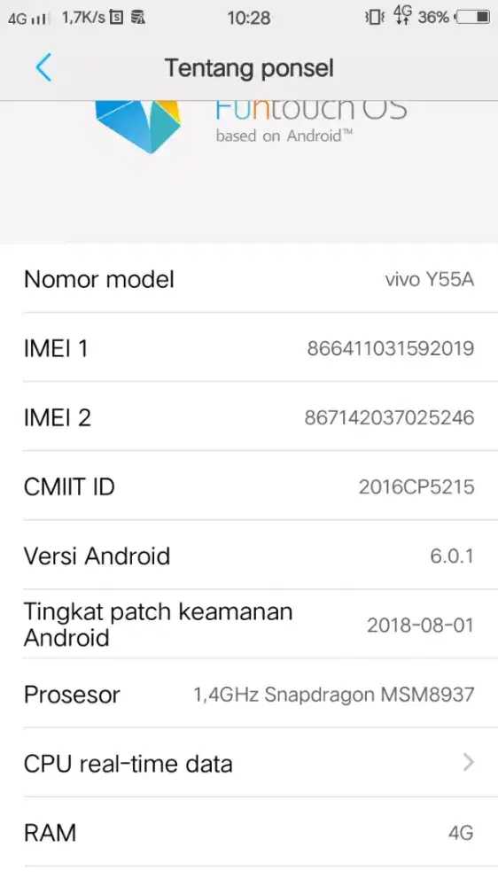 Vivo y55a kondisi baru cuman g ad dus dan toucren aman dus tdk ad