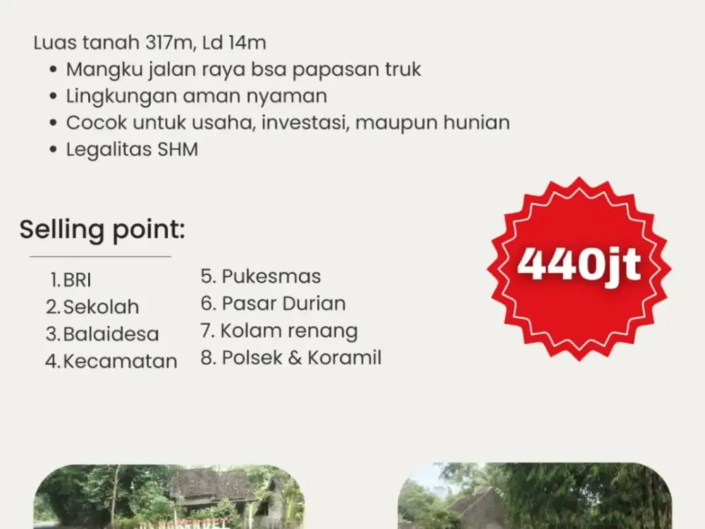 TANAH PEKARANGAN COCOK UNTUK USAHA MANGU JALAN RAYA AREA KEMALANG