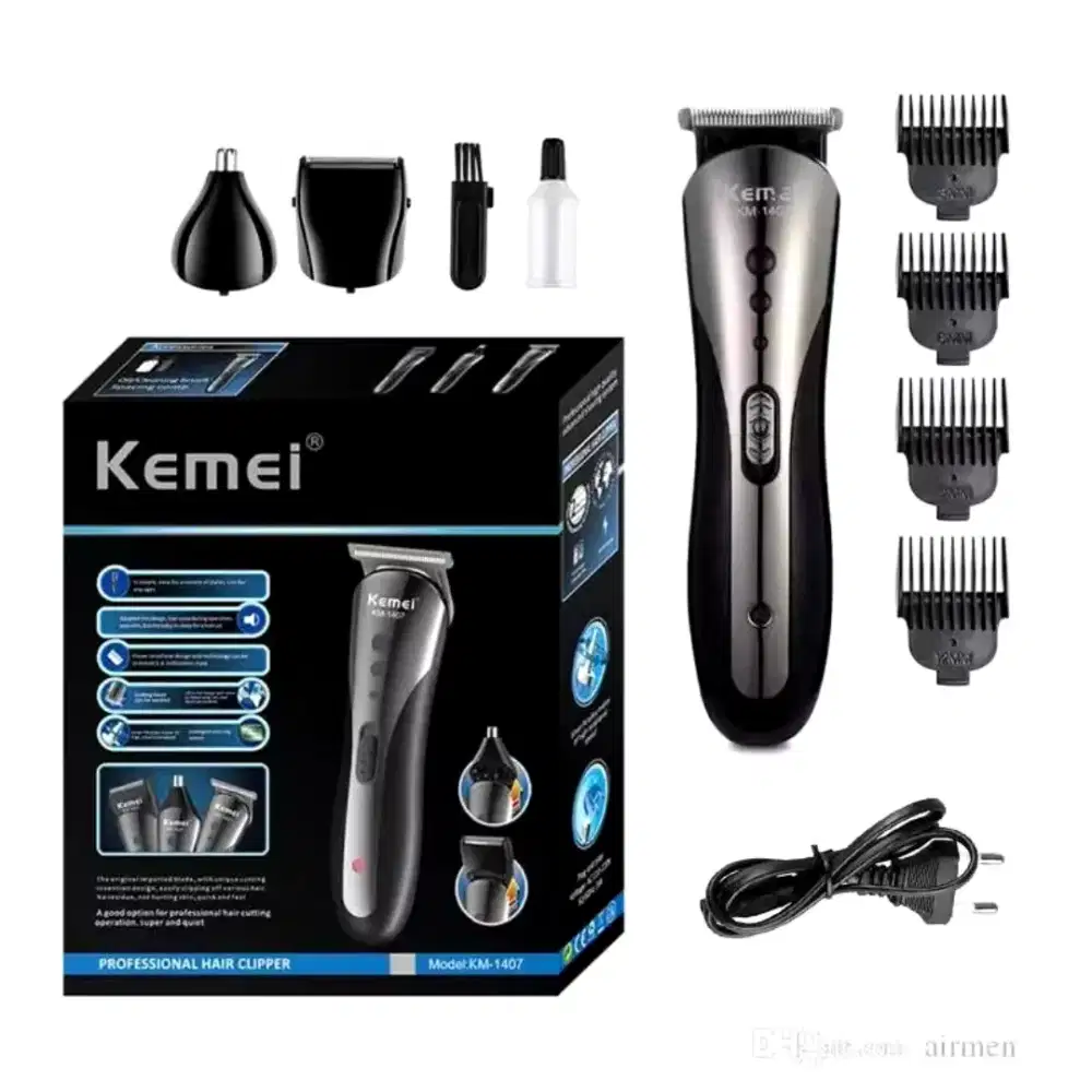 Kemei KM-1407 Alat Cukur Rambut Elektrik Rechargeable 3in1