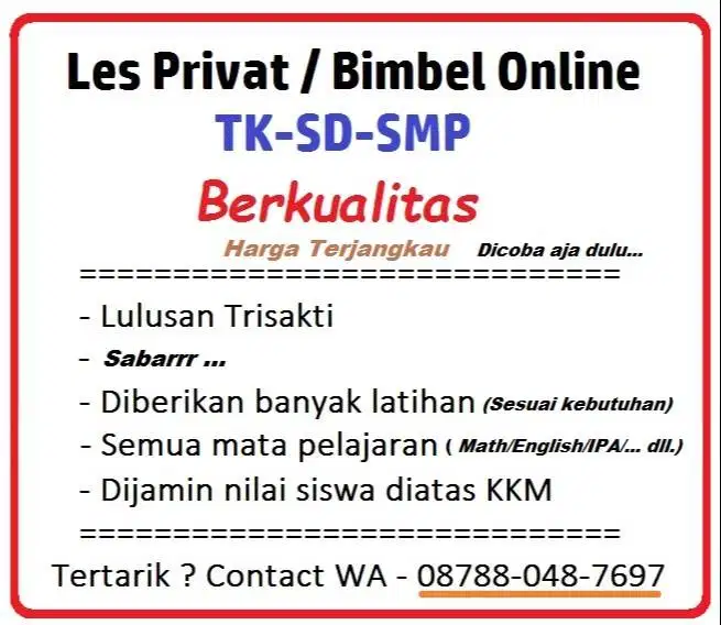 Kursus Private On-Line/On-Site Murah Terbaik ...TK-SD-SMP.