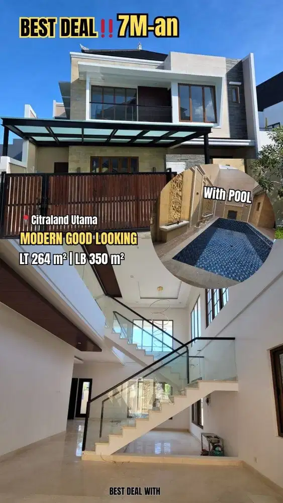 DIJUAL RUMAH BARU CITRALAND ADA POOL, LANTAI MARMER, SUDAH ANTI RAYAP