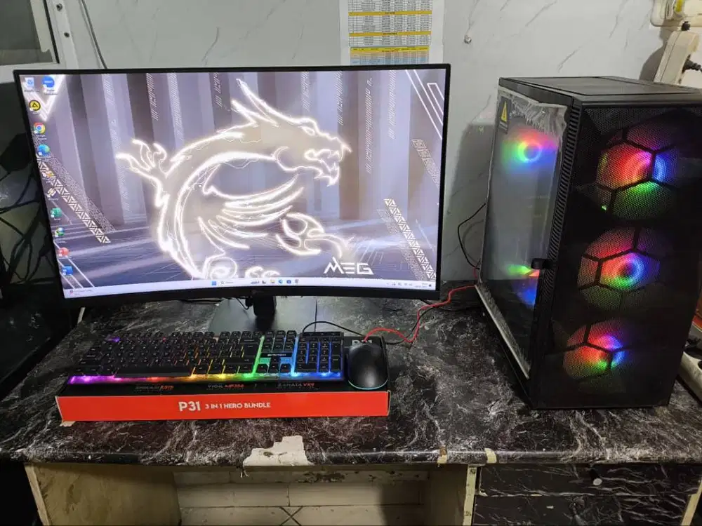 PC Rakitan Fullset i7 gen13 Ram 64GB,SSD 1TB Monitor 32Inch Curved