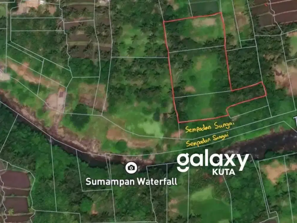 DIJUAL TANAH LOS SUNGAI DAN VIEW AIR TERJUN DI SUMAMPAN KEMENUH GIANYAR, BALI