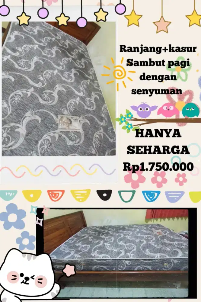 Ranjang kayu dan kasur spring bed
