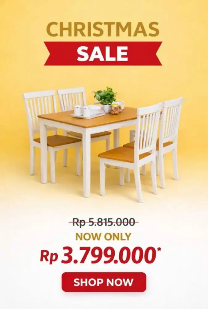 Selma Yuma Set Meja Makan 4 Kursi-
Cokelat Oak/Putih