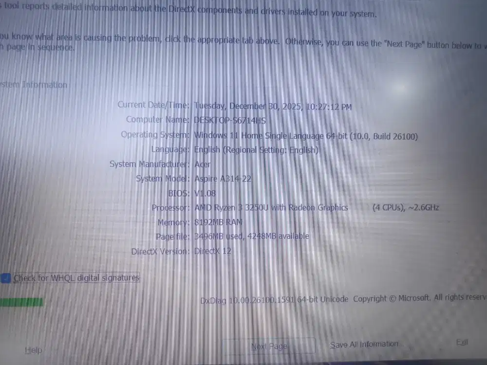 Acer aspire3 A314-22 Amd reyzen3 ram 8 GB SSD 256