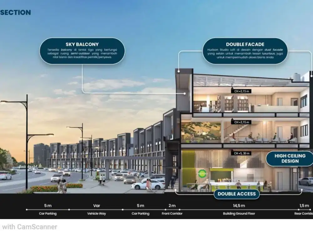 Jual Ruko Hoek Siap Pakai Hudson Studio Loft Parkiran Luas