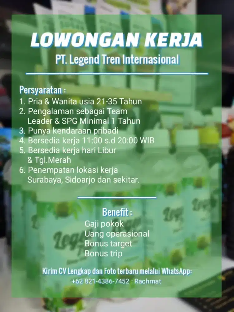 Dicari Team Leader dan SPG,SPB Minuman