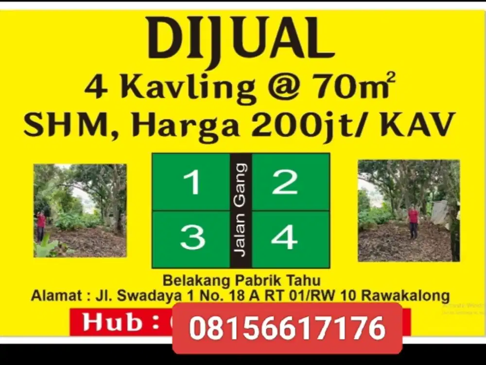Jual Tanah kavling 150 m jl swadaya 1 Rawakalong Grogol depok