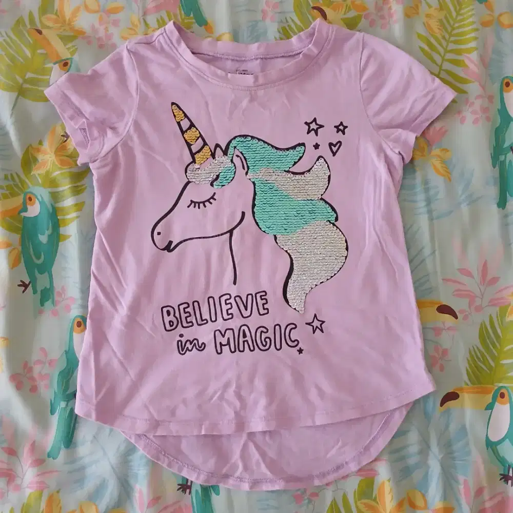 Baju kaos anak perempuan Osh Kosh payet size 6 usia 6t, preloved