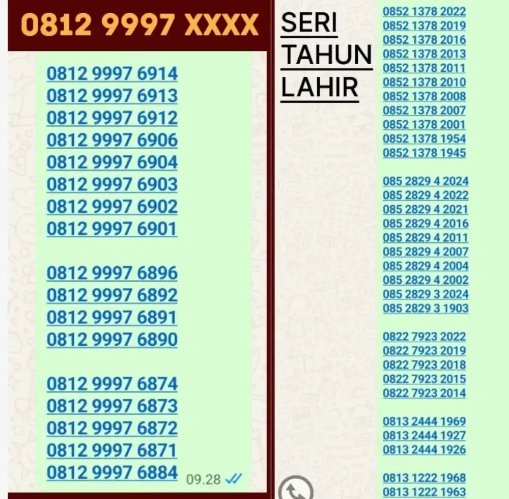 Nomor cantik Telkomsel.rapi dan seri tahun