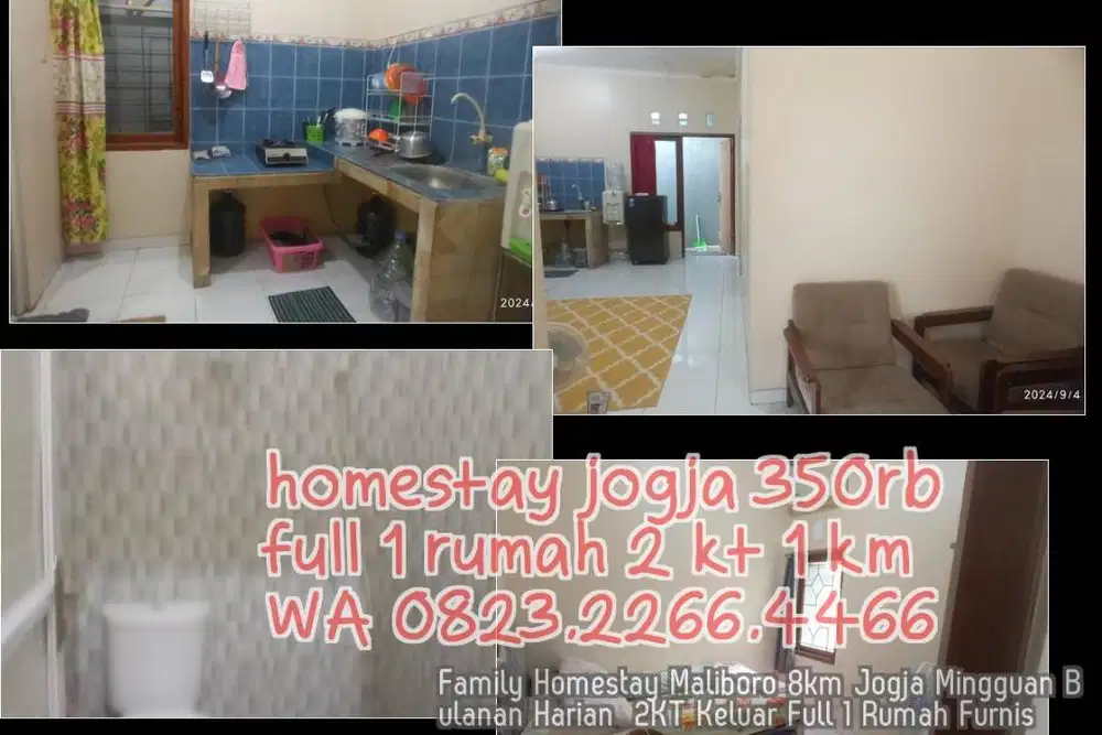 Family Homestay Maliboro 8km Jogja Mingguan Bulanan Harian  2KT Keluar