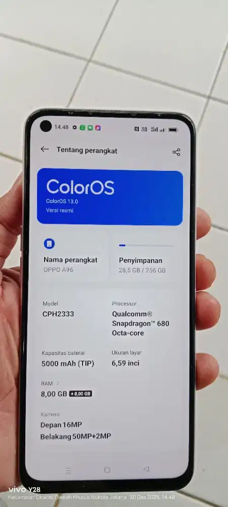 Opo  A96 resmi  8+8/256 lyar corosi dkit di pinggiran