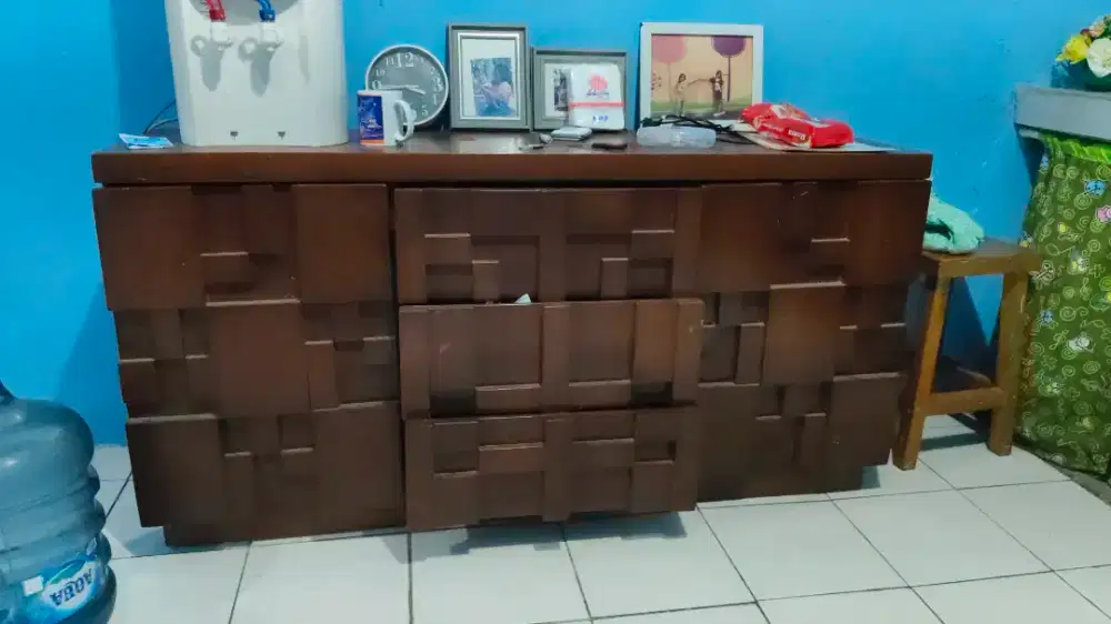 Meja kayu jati laci 3D