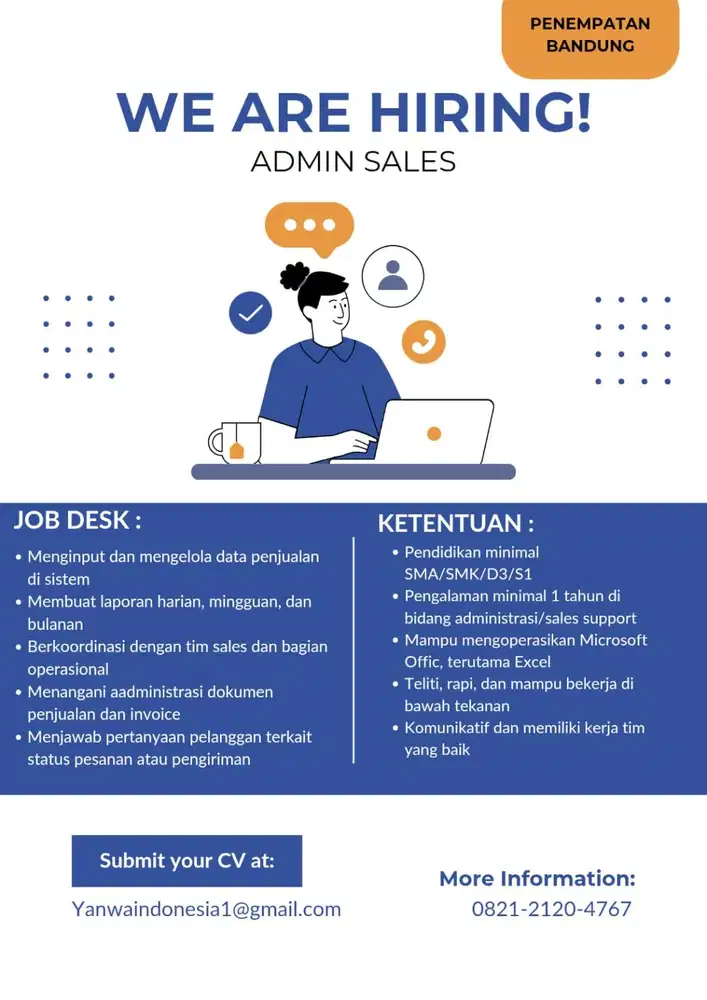 DIBUTUHKAN SEGERA ADMIN SALES
