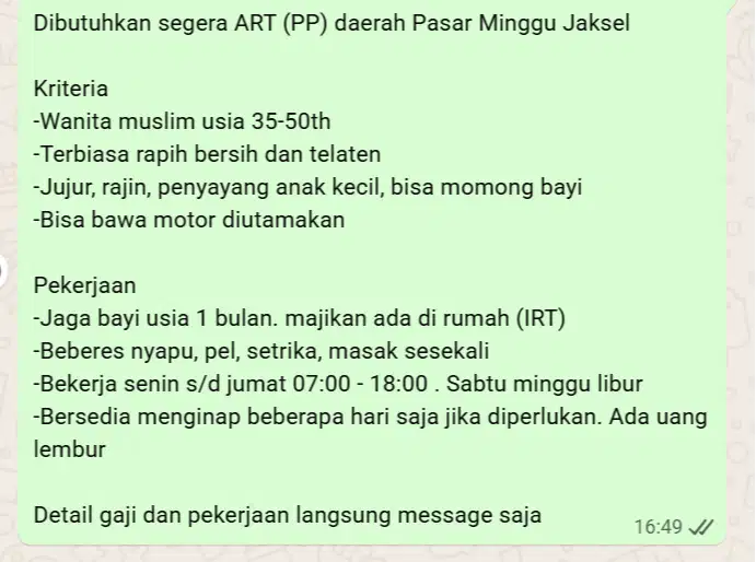 DICARI ART PP JATI PADANG PASAR MINGGU