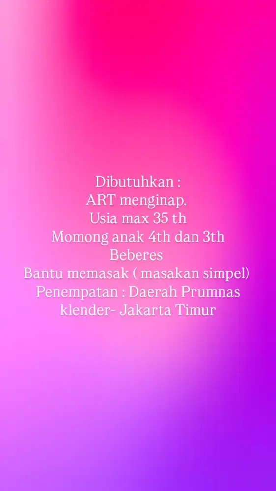 Lowongan ART menginap