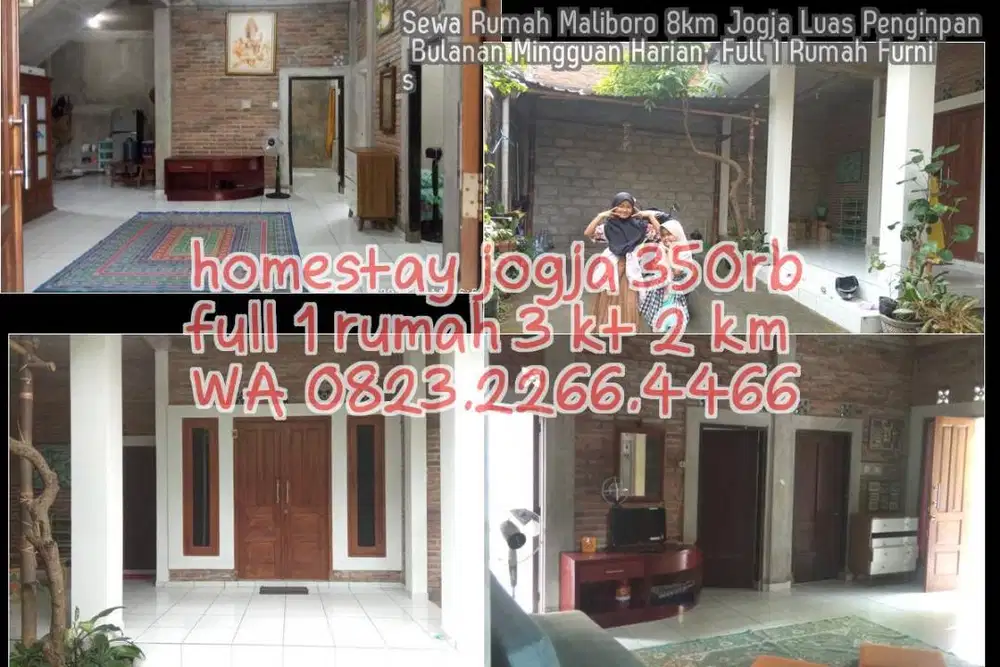 Sewa Rumah Maliboro 8km Jogja Luas Penginpan Bulanan Mingguan Harian