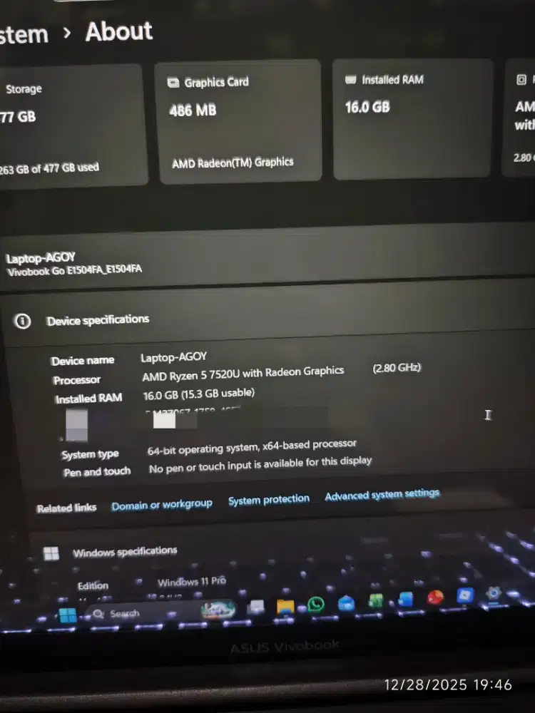 Asus Vivobook Go 15 Ryzen 5 7520U 512/16GB Black